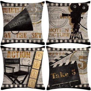 Movie Theater Throw Pillow Covers Vintage Cinema Poster Design Cushion Cover
